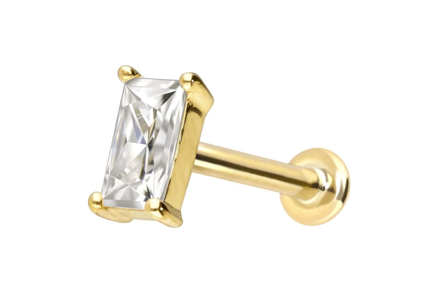 14 Karat Gold Labret Piercing mit Innengewinde MOISSANIT-RECHTECK